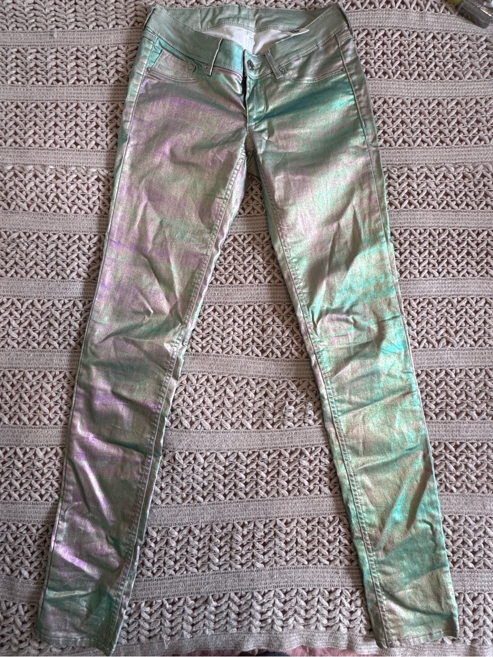 H&M Iridescent Metallic Cotton Candy Skinny Jeans